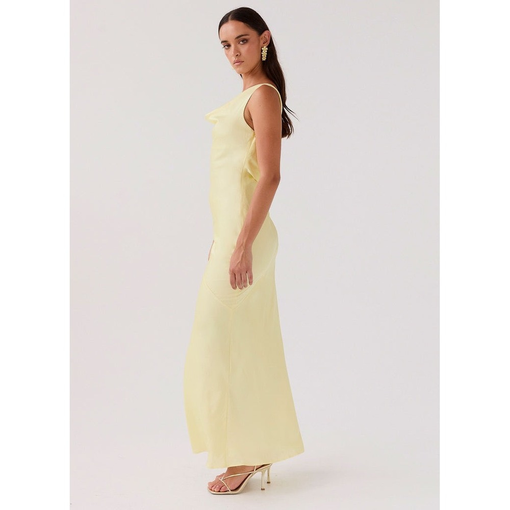 Peppermayo Be Mine Satin Maxi Dress‎ 2 Canary Yellow Bias Cowl Open Back Chic - Picture 11 of 16
